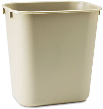 Rubbermaid® Commercial Deskside Plastic Wastebasket,  Rectangular, 3 1/2 gal, Beige