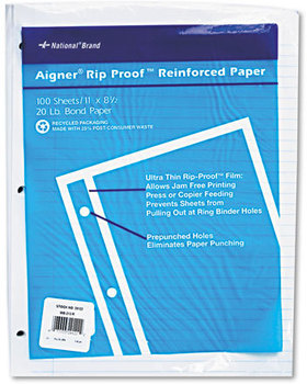 National® Rip Proof™ Reinforced Filler Paper,  Ruled, 20 lb, Letter, White, 100 Sheets/PK