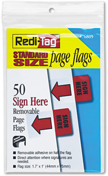 Redi-Tag® Removable/Reusable Standard Page Flags Value Pack,  "Sign Here", Red, 50/Pack