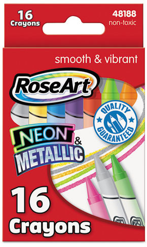 The Board Dudes® 48188AA24 RoseArt® Neon & Metallic Crayons, 16/Pk