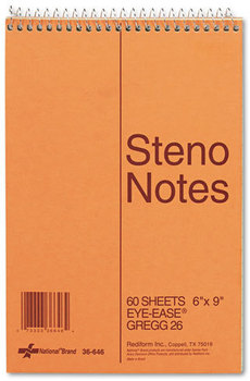 National® Standard Spiral Steno Book,  Gregg Rule, 6 x 9, Green, 60 Sheets