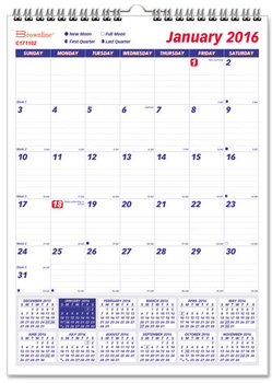 Brownline® Twin Wirebound Wall Calendar, One Month per Page Twin-Wirebound 12 x 17, White Sheets, 12-Month (Jan to Dec): 2024