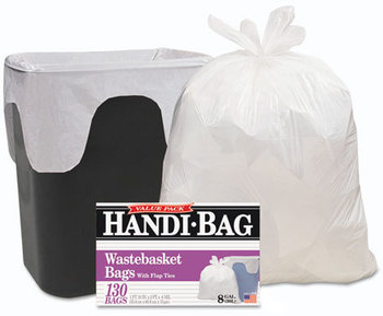 Handi-Bag® Super Value Pack,  8gal, 0.6mil, 22 x 24, White, 130/Box, 6 Box/Carton