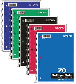 TOPS™ Coil-Lock Wirebound Notebooks,  College/Medium, 10 1/2 x 8, White, 70 Sheets