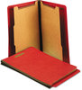 A Picture of product UNV-10320 Universal® Deluxe Six-Section Colored Pressboard End Tab Classification Folders 2 Dividers, 6 Fasteners, Letter Size, Bright Red, 10/Box