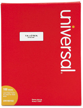 Universal® White Labels Inkjet/Laser Printers, 1 x 2.63, 30/Sheet, 100 Sheets/Box