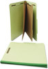 A Picture of product UNV-10271 Universal® Four-, Six- and Eight-Section Pressboard Classification Folders Six-Section 2" Expansion, 2 Dividers, 6 Fasteners, Letter Size, Green Exterior, 10/Box