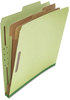 A Picture of product UNV-10271 Universal® Four-, Six- and Eight-Section Pressboard Classification Folders Six-Section 2" Expansion, 2 Dividers, 6 Fasteners, Letter Size, Green Exterior, 10/Box