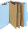 A Picture of product SMD-14094 Smead™ Eight-Section Colored Pressboard Top Tab Classification Folders with SafeSHIELD® Coated Fasteners Eight 3" Expansion, 3 Dividers, Letter Size, Blue, 10/Box