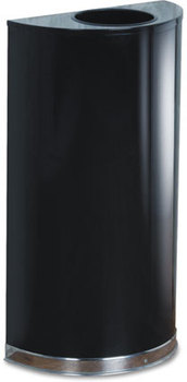 Rubbermaid® Commercial European & Metallic Series Open Top Half-Round Receptacle,  Half-Round, 12gal, Black/Chrome