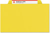 A Picture of product SMD-19098 Smead™ Eight-Section Colored Pressboard Top Tab Classification Folders with SafeSHIELD® Coated Fasteners Eight 3 Dividers, Legal Size, Yellow, 10/Box