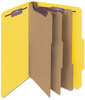 A Picture of product SMD-19098 Smead™ Eight-Section Colored Pressboard Top Tab Classification Folders with SafeSHIELD® Coated Fasteners Eight 3 Dividers, Legal Size, Yellow, 10/Box