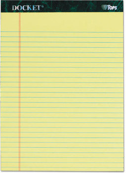 TOPS™ Docket™ Ruled Perforated Pads,  8 1/2 x 11 3/4, Canary, 50 Sheets, 6/Pack