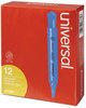 A Picture of product UNV-08864 Universal™ Desk Highlighters Fluorescent Blue Ink, Chisel Tip, Barrel, Dozen
