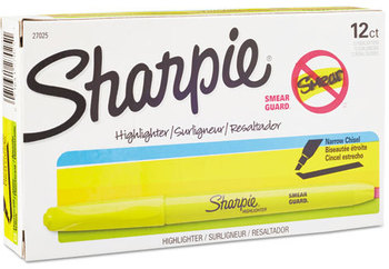 Sharpie® Pocket Style Highlighters,  Chisel Tip, Fluorescent Yellow, Dozen