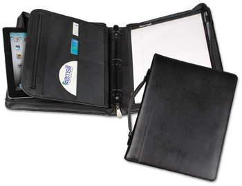 Samsill® Regal™ Leather Zipper Binder with Handle & iPad® Pocket,  Two-Part, 1" Cap, 11 x 13-1/2, Black