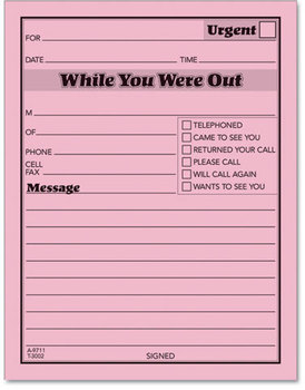 TOPS™ Pink Message Pad,  One-Sided, 4 1/4 x 5 1/2, 50/Pad, Dozen