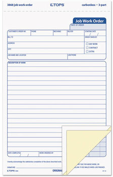 TOPS™ Job Work Order,  5 1/2 x 8 1/2, Three-Part Carbonless, 50 Forms