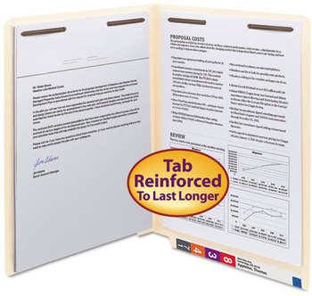 Smead™ WaterShed® CutLess® End Tab Fastener Folders 0.75" Expansion, 2 Fasteners, Letter Size, Manila Exterior, 50/Box