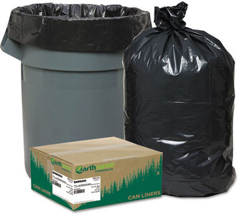 Earthsense® Commercial Linear Low Density Recycled Can Liners,  55-60gal, 1.25mil, 38 x 58, Black, 100/Carton