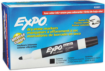 EXPO® Low-Odor Dry-Erase Marker,  Bullet Tip, Black, Dozen