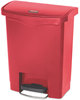 A Picture of product RCP-1883564 Rubbermaid® Commercial Slim Jim® Resin Front Step Style Step-On Container. 8 gal. Red.