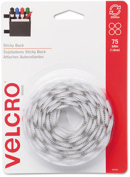 Velcro® Sticky-Back® Hook & Loop Fasteners,  5/8 Inch, White, 75/Pack