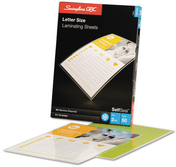 Swingline™ SelfSeal™ Self-Adhesive Laminating Pouches & Single-Sided Sheets,  3mil, 9 x 12, 50/Pack