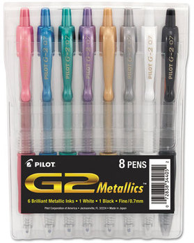 Pilot® G2 Metallics Gel Ink Pen,  8 Assorted Inks, 0.7 Fine Point