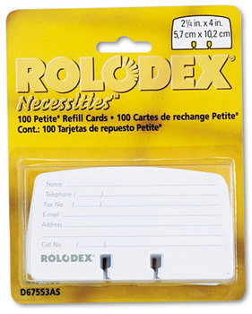 Rolodex™ Petite® Refill Cards,  2 1/4 x 4, 100 Cards/Pack