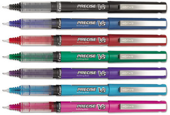 Pilot® Precise® V5 Roller Ball Stick Pen,  Precision Point, Assorted Ink, .5mm, 7/Pack