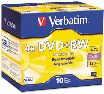 Verbatim® DVD+RW Rewritable Disc,  4.7GB, 4x, w/Slim Jewel Cases, Pearl, 10/Pack