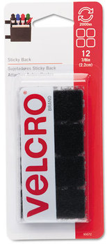 Velcro® Sticky-Back® Hook & Loop Fasteners,  7/8", Black, 12 Sets/Pack