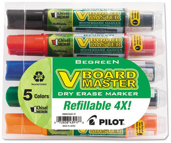 Pilot® BeGreen® V Board Master Dry Erase Marker,  Assorted, Chisel, 5/Pack