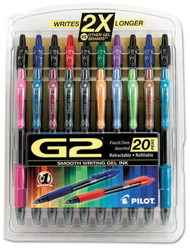 Pilot® G2 Premium Retractable Gel Ink Pen Set,  Assorted Ink, .7mm, 20/Set