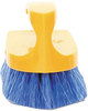 A Picture of product RCP-6482COB Rubbermaid® Commercial Iron-Shaped Handle Scrub Brush,  6" Brush, Yellow Plastic Handle/Blue Bristles