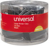 A Picture of product UNV-11112 Universal® Binder Clips with Storage Tub, Large, Black/Silver, 12/Pack