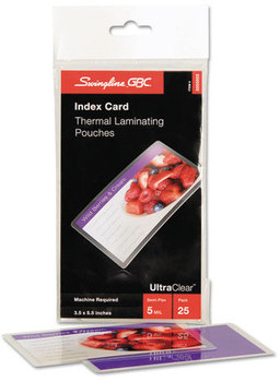 Swingline™ GBC® UltraClear™ Laminating Pouches,  5 mil, 5 1/2 x 3 1/2, Index Card Size, 25/Pack