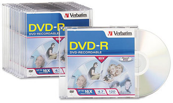 Verbatim® DVD-R Recordable Disc,  4.7GB, 16x, w/Slim Jewel Cases, 10/Pack