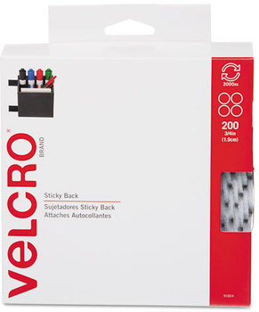 Velcro® Sticky-Back® Fasteners,  3/4" dia. Coins, White, 200/BX