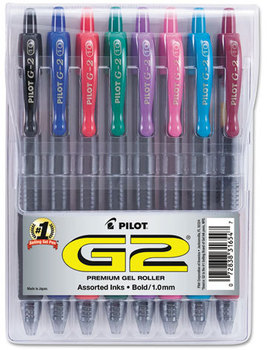 Pilot® G2 Premium Retractable Gel Ink Pen Set,  Assorted Ink, 1mm, 8/Pack