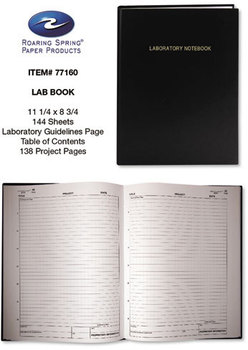 Roaring Spring® Lab Research Notebook,  Quadrille, 8-3/4w x 11-1/4h, 72 White Pages, Black Cover