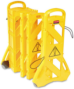 Rubbermaid® Commercial Portable Mobile Safety Barrier,  Plastic, 13ft x 40", Yellow
