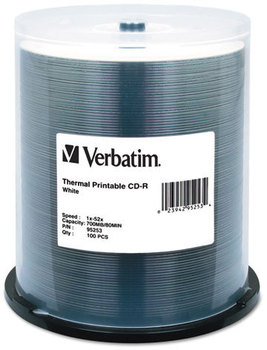 Verbatim® CD-R DataLifePlus Printable Recordable Disc,  Printable, 700MB/80min, 52x, Spindle, White, 100/Pack
