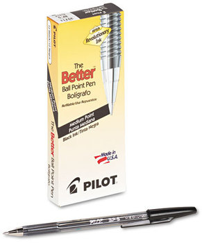 Pilot® Better™ Ball Point Stick Pen,  Black Ink, 1mm, Dozen