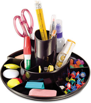 Universal® Rotary Organizer Desk 11 Compartments, Plastic, 8.75" Diameter x 5.38"h, Black