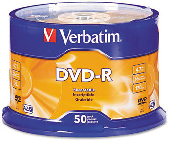 Verbatim® DVD-R Recordable Disc,  4.7GB, 16x, Spindle, Silver, 50/Pack