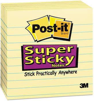 Post-it® Notes Super Sticky Pads in Canary Yellow Note Ruled, 4" x 90 Sheets/Pad, 6 Pads/Pack