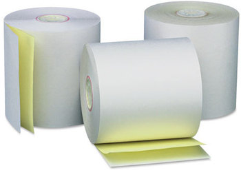 Universal® Carbonless Paper Rolls 0.44" Core, 3" x 90 ft, White/Canary, 50/Carton
