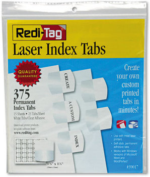 Redi-Tag® Laser and Inkjet Printable Index Tabs,  1 1/8 x 1 1/4, White, 375/Pack